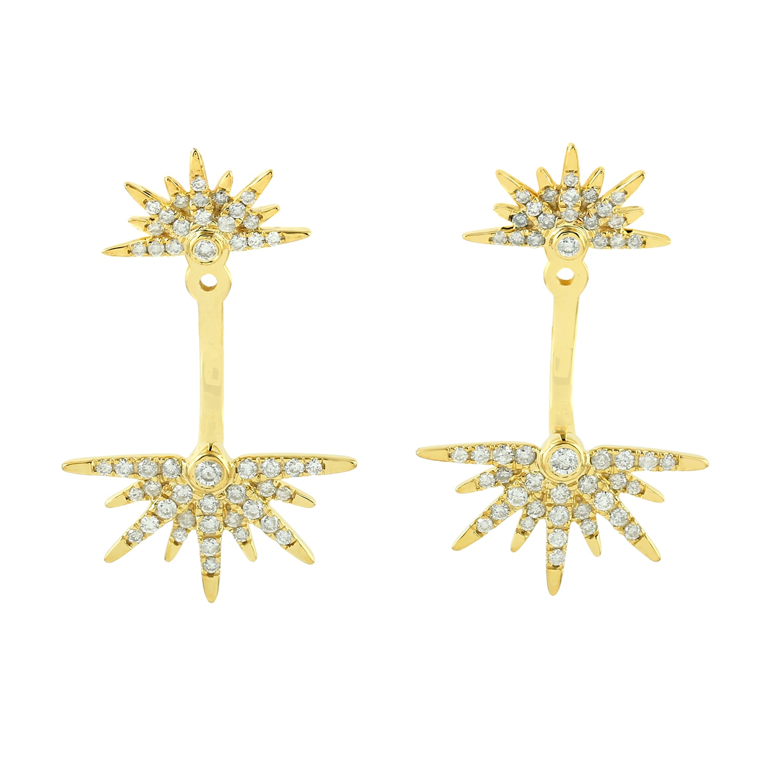 Artisan Women's Gold / White 14k Yellow Gold Ear Jacket Earrings With Sunburst Diamonds