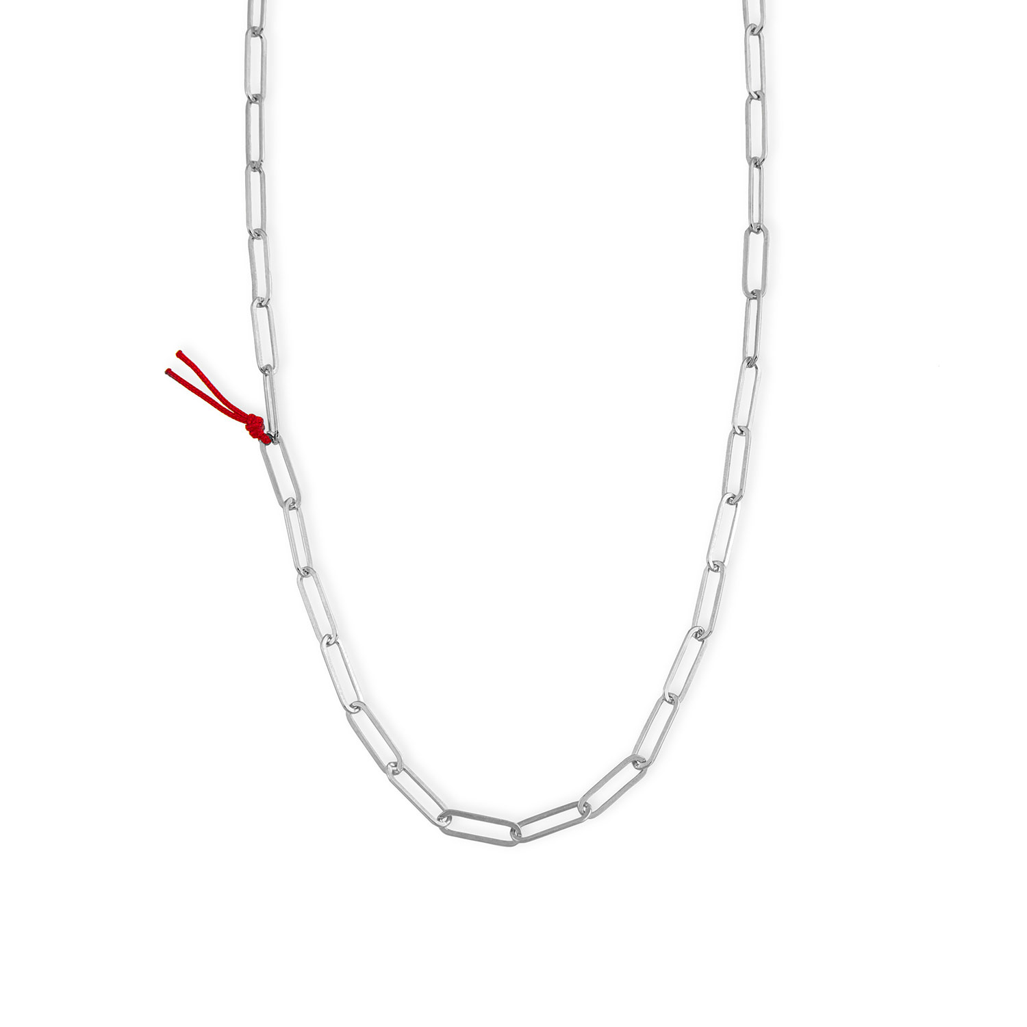 The Pheia Women's Silver Paperclip Chain Necklace With Red String In Silver