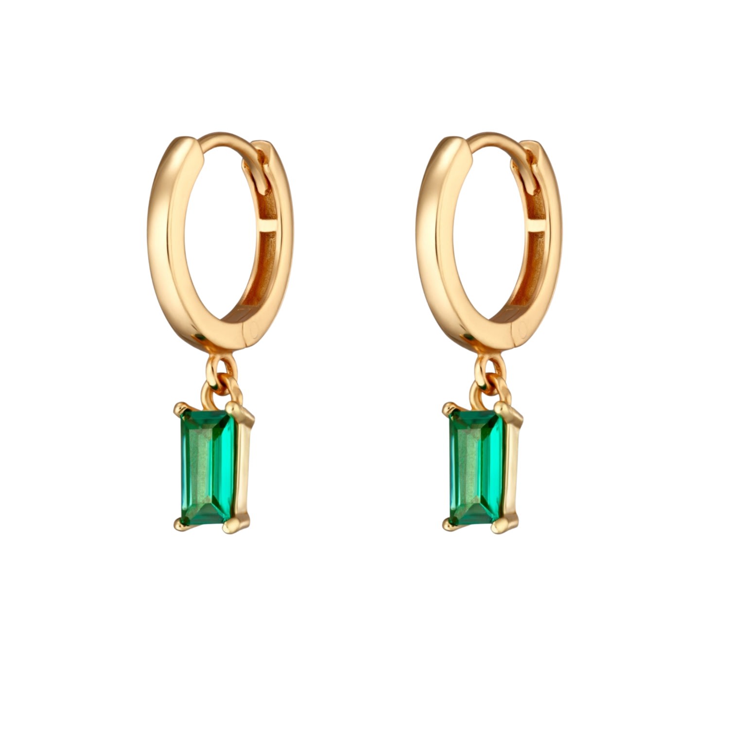 Shop Scream Pretty Women's Gold / Green Gold Green Baguette Charm Hoop Earrings In Gold/green