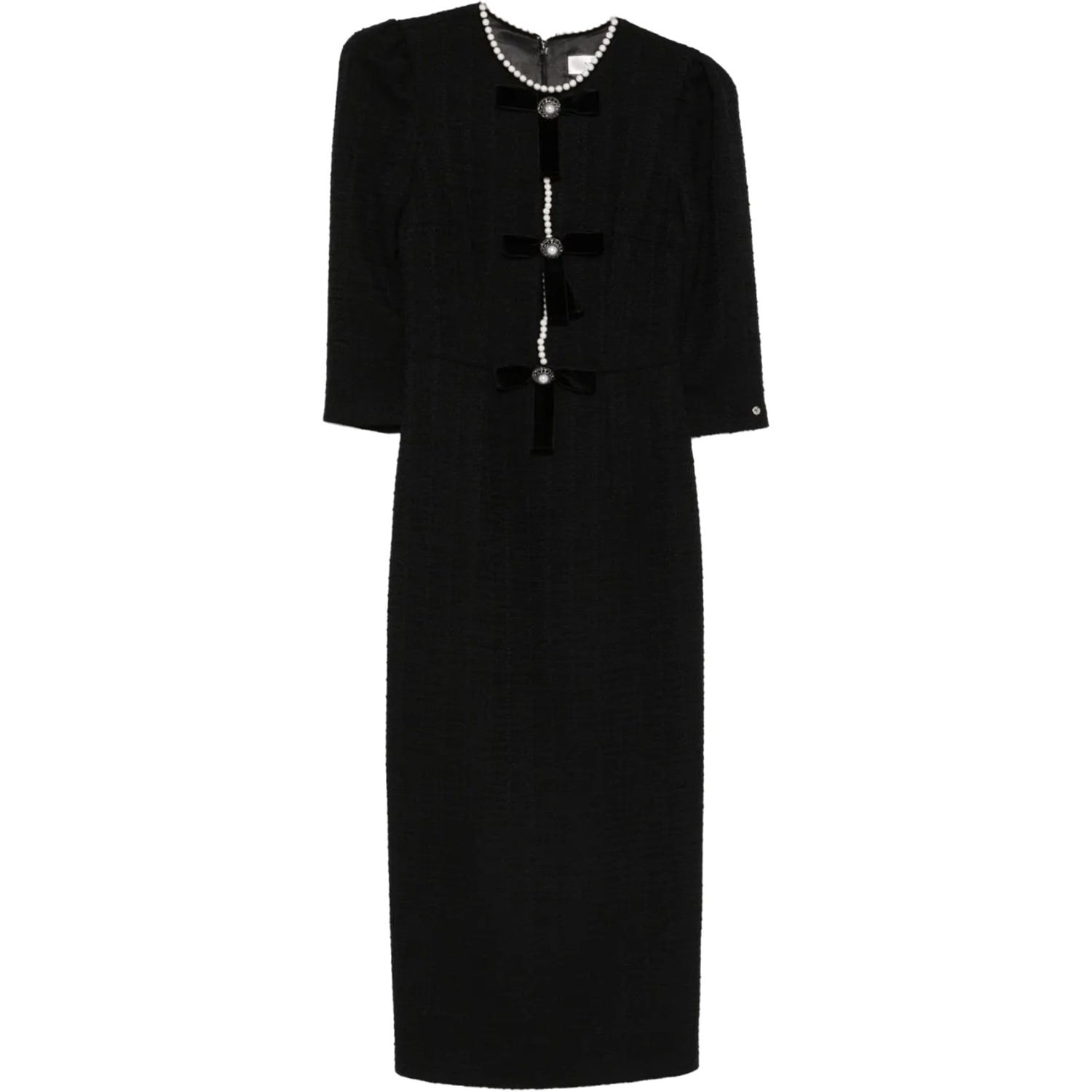 Nissa Women's Black Pearl Detail Boucle Midi Dress In Black