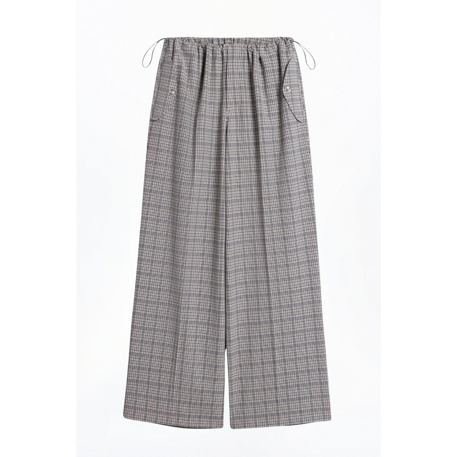 Nocturne Women's Plaid Wide-leg Drawstring Pants In Gray