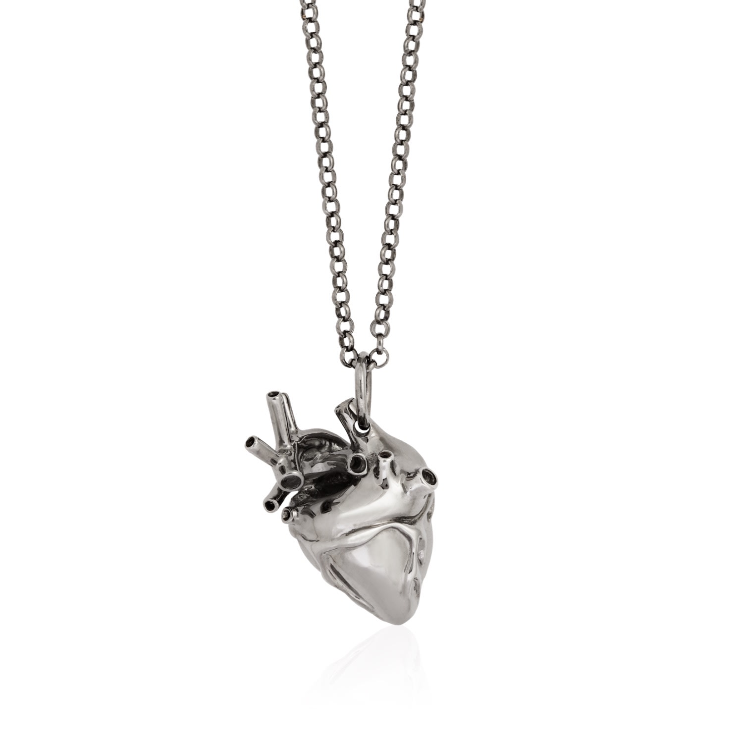 Strange Fruit Women's Black Heart Pendant Rhodium In Black