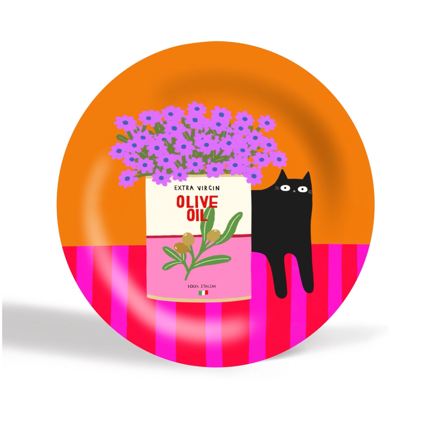 The Paper Tail Orange / Red Flowers And Olive Oil - Ceramic Plate In Multi