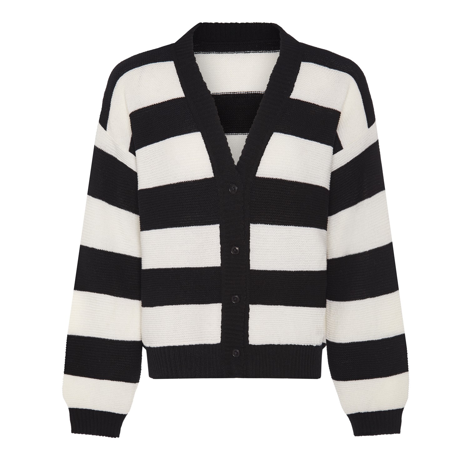 Ingmarson Women's Black / White Striped Dropped Shoulder Cardigan Black & White In Black/white