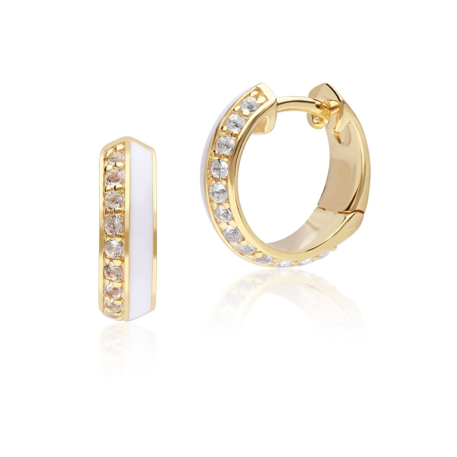 Women’s Gold Plated Siberian Waltz White Enamel & Topaz Hoop Earrings Gemondo