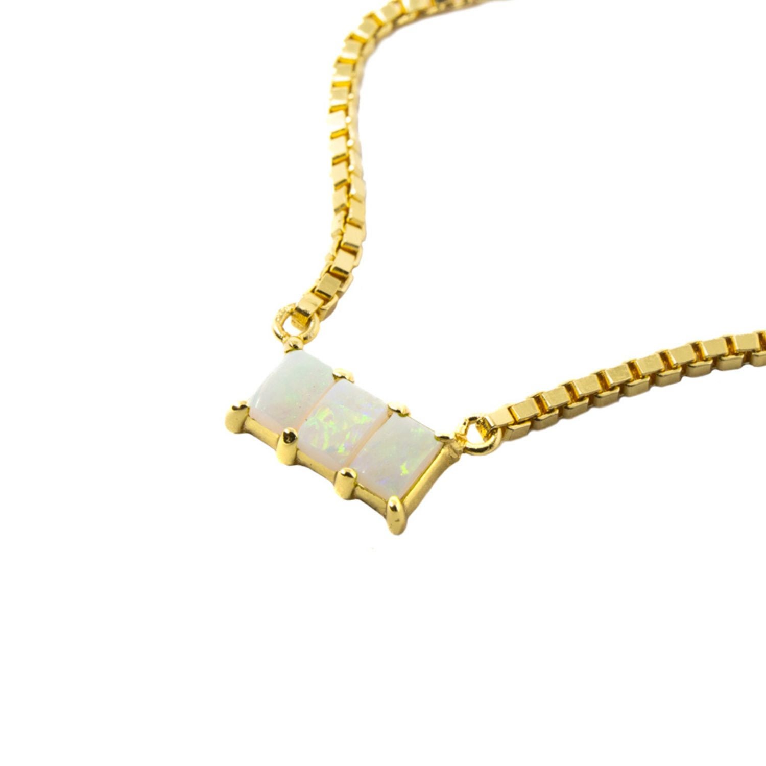 Nasi Silver Women's White Kadima Baguette Necklace- Opal- Gold In Gold