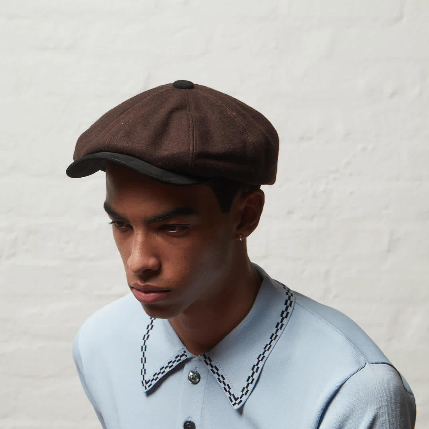 Eden Cocoa Brown Wool Newsboy Bakerboy Peaky Cap With Leather