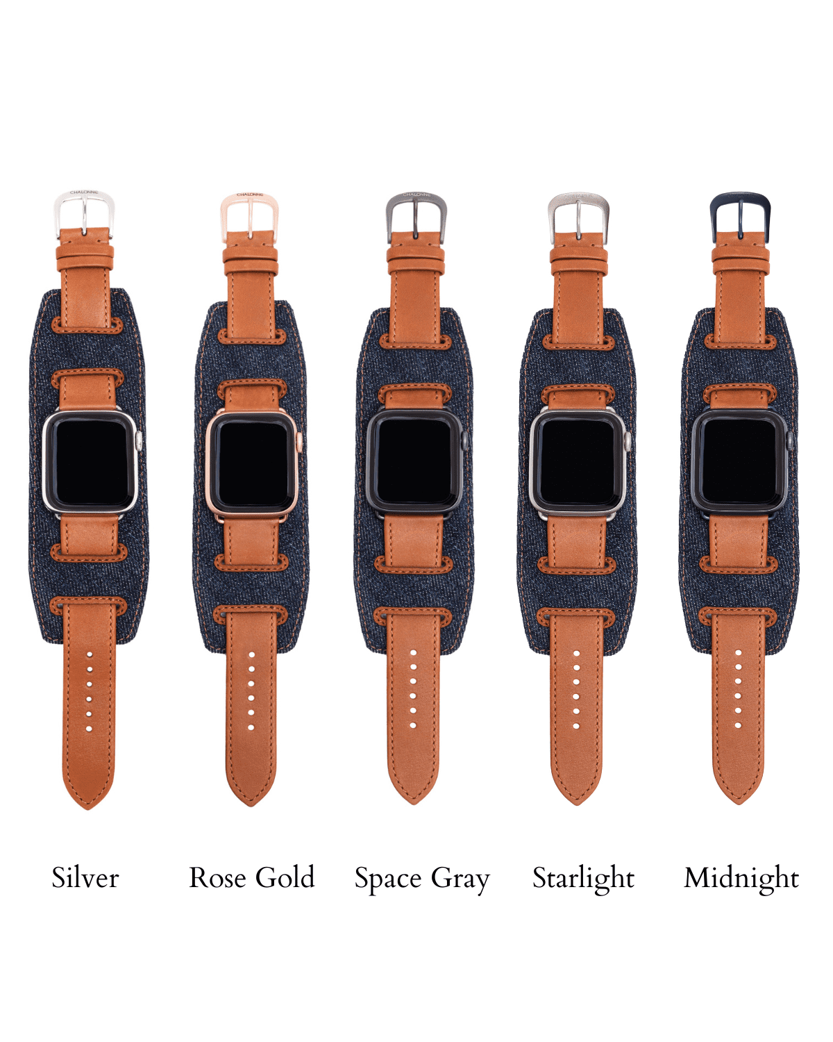 Sedona In Navy - Leather Luxury Apple Watch Band - Space Gray, Chalonne