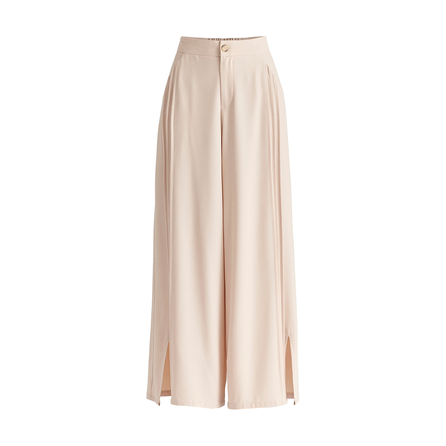 Paisie Women's Neutrals Wide Leg Trousers With Side Pleats And Split Hem In Taupe