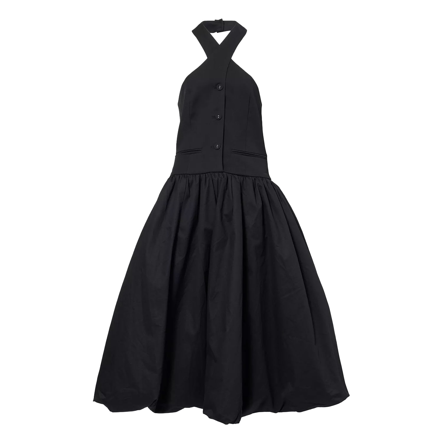 Amy Lynn Womens Black Puffball Halterneck Cotton Midi Dress In Black