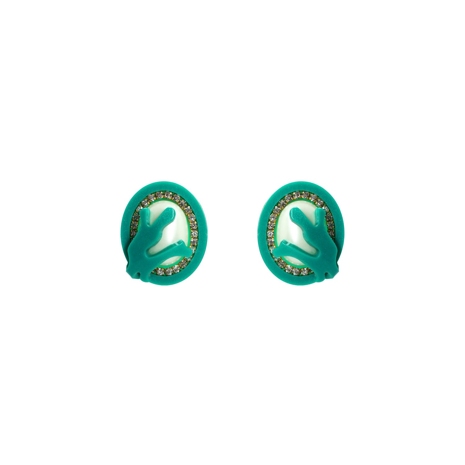 Gissa Bicalho Women's Handmade Earring Oval Pearl And Strass Turquoise Green