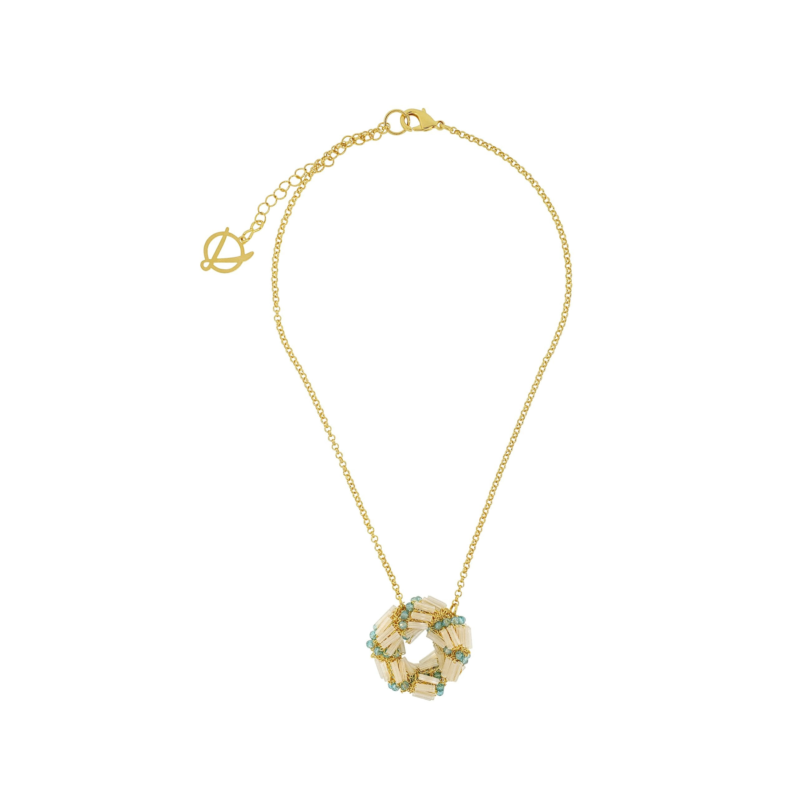 Lavish By Tricia Milaneze Women's Gold / Blue / White Seafoam Blue Mix Helix Pendant Handmade Crochet Necklace