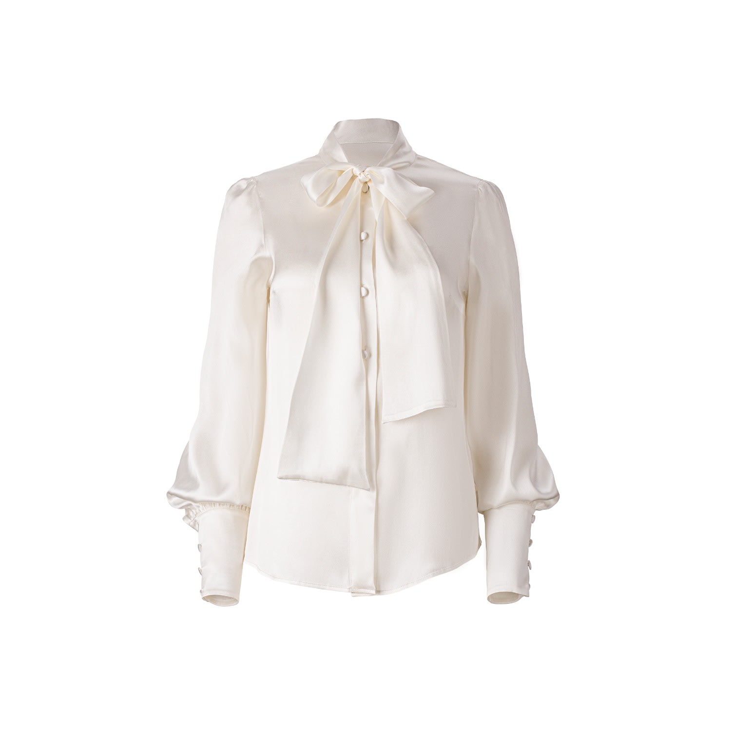 Women’s White Silk Pussy-Bow Shirt In Ivory Large Lita Couture