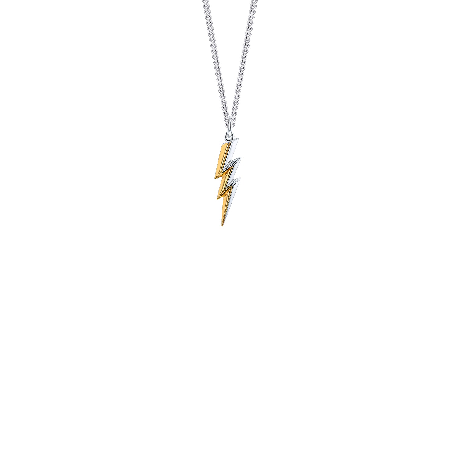 True Rocks Men's 2 Tone Sterling Silver & 18kt Gold Plated Mini Bolt Pendant On Silver Chain In Metallic