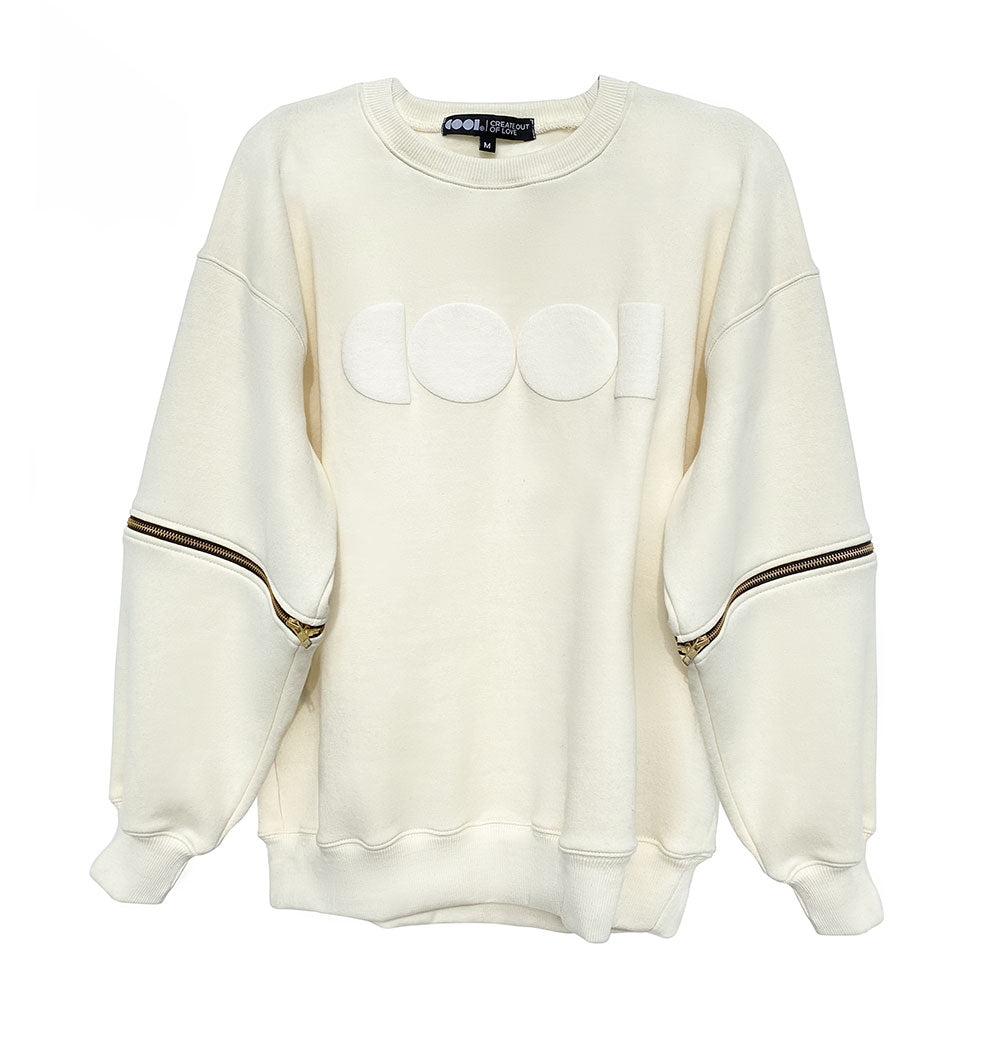 Neutrals Zip Crewneck Sweatshirt Large Cool Creative