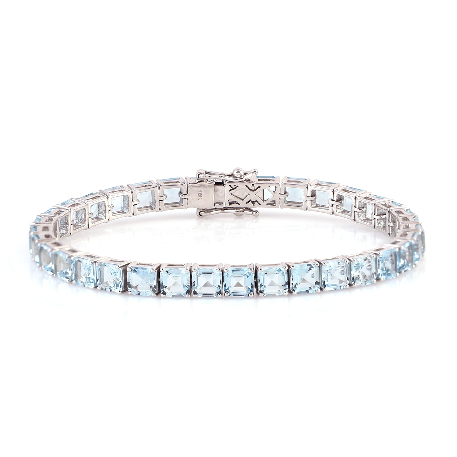 Artisan Women's White / Blue Aquamarine Gemstone Fixed And Flexible Bracelet In White Gold