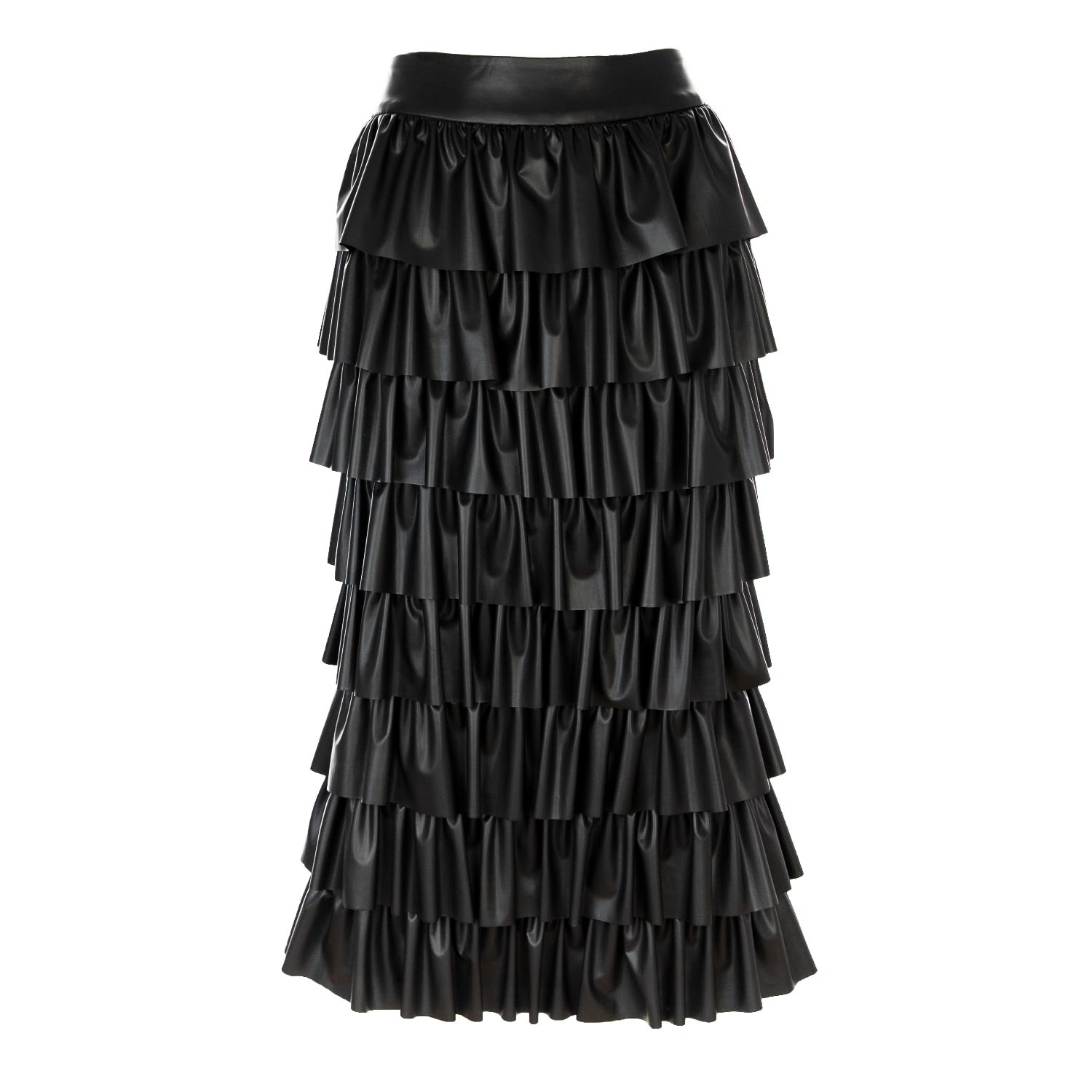 Women’s Black Eco Leather Skirt With Ruffles & Adjustable Length Small Silvia Serban