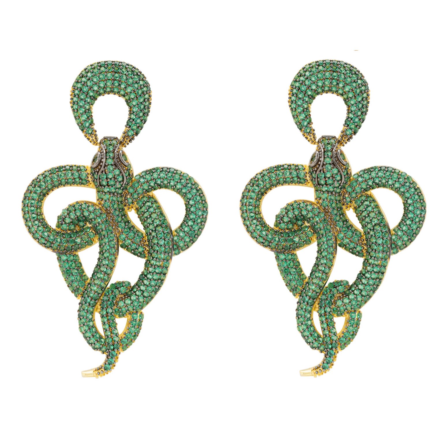 Latelita Women's Gold / Green Viper Snake Drop Earrings Gold Emerald In Multi