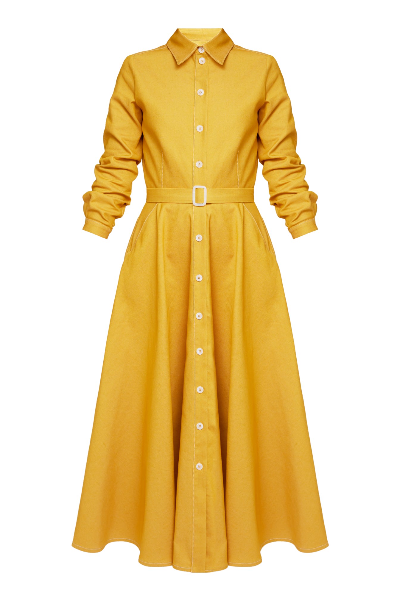 Undress Women's Yellow / Orange Esti Yellow Denim Work To Evening Midi Shirt Dress