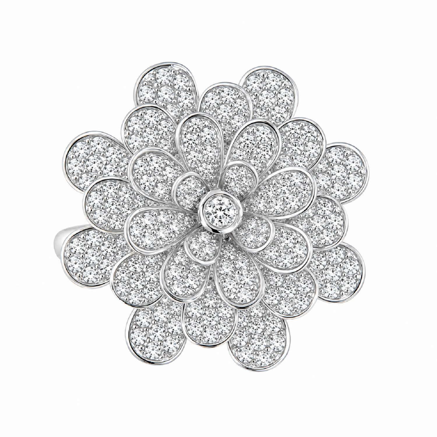Women's 14K White Gold Diamond Floral Statement Ring | Artisan