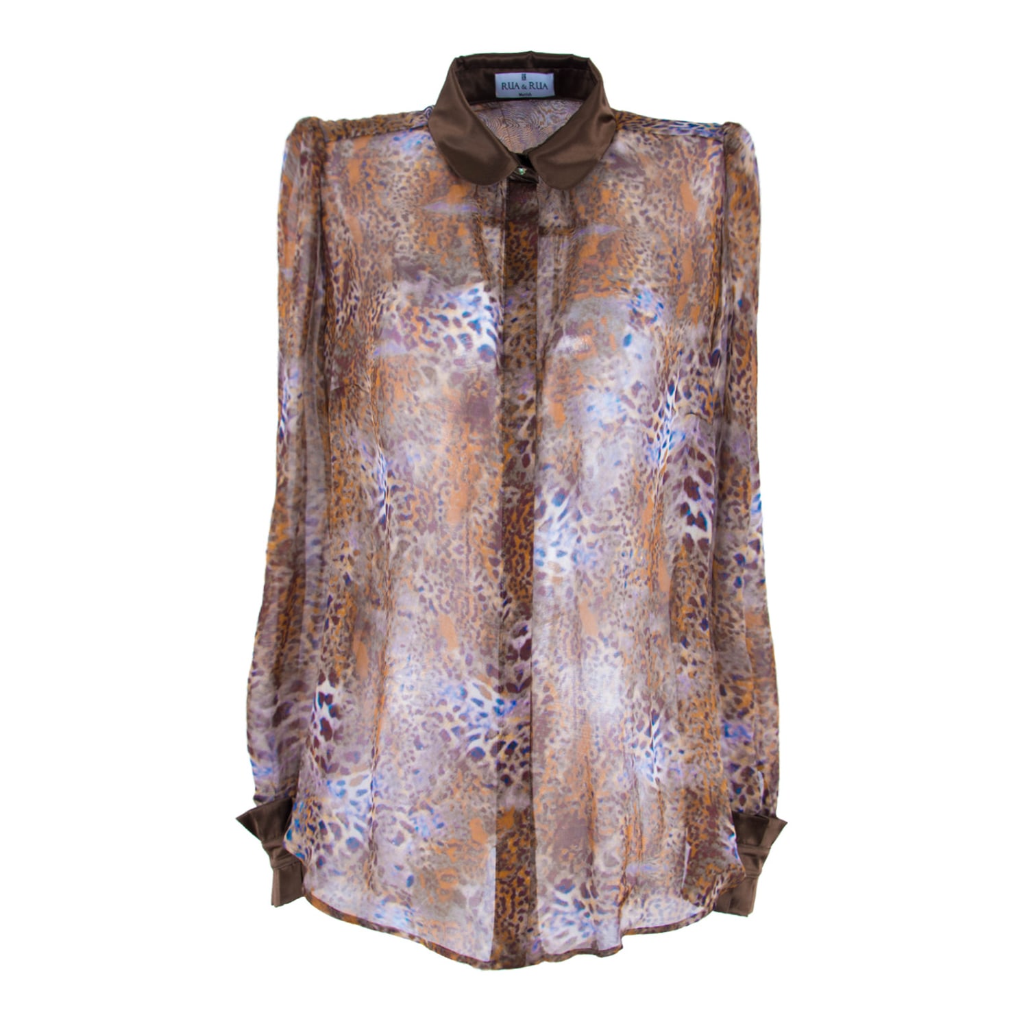 Women’s Brown Classic Leo Print Sheer Silk Shirt Extra Large Rua & Rua