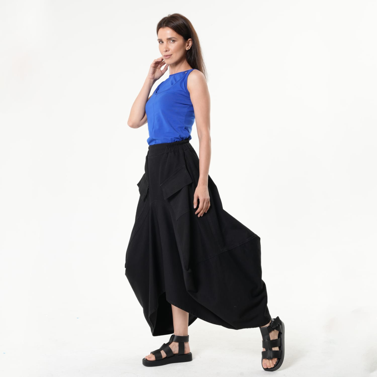 Denim Asymmetrical Skirt In Black | Metamorphoza | Wolf & Badger
