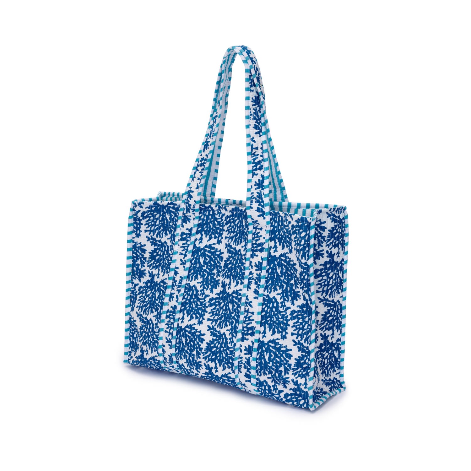 At Last... Women's Cotton Tote Bag In White With Blue Reef In Burgundy