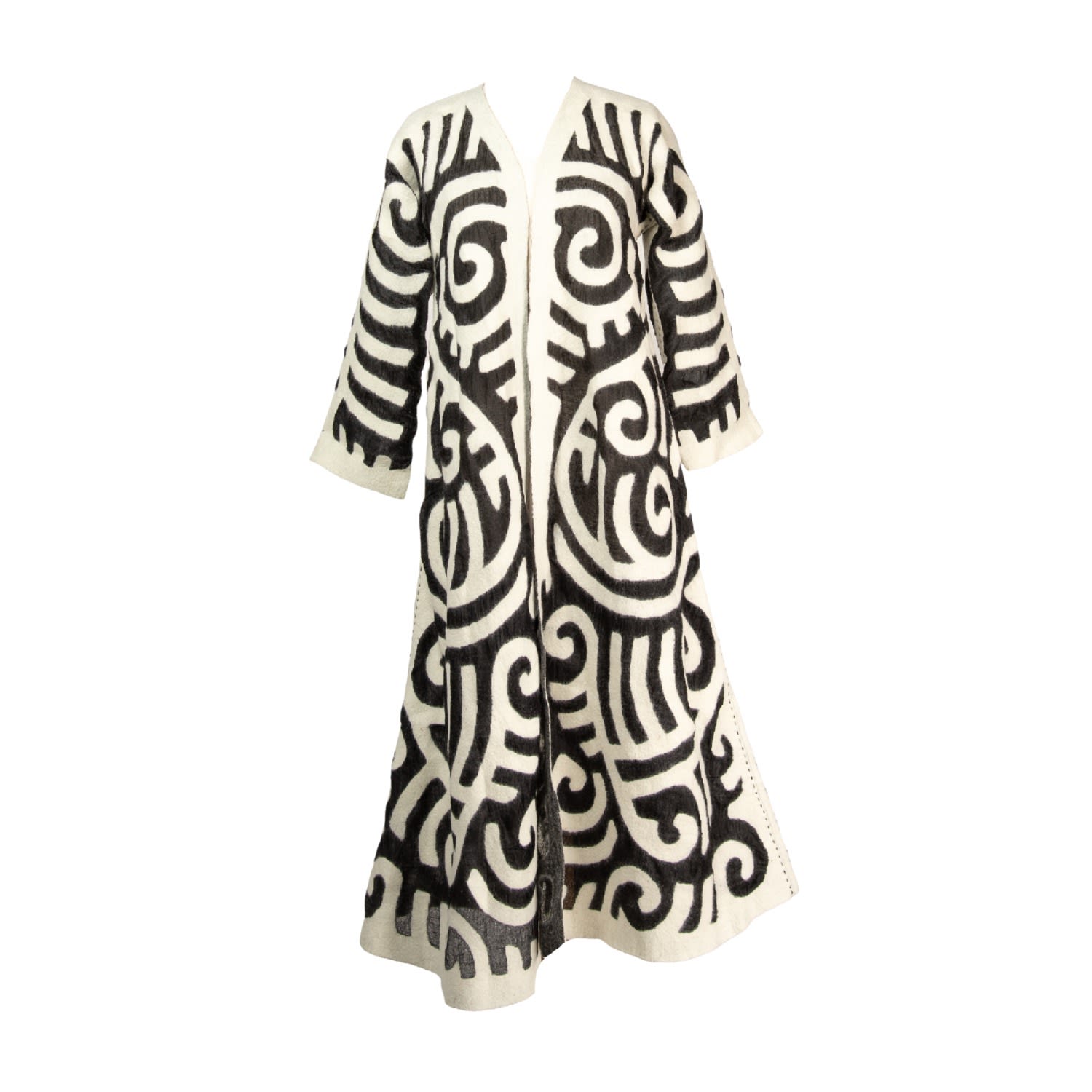 Women’s Black / White Felted Wool Long Coat From Kyrgyzstan - Black, White Medium Larkin Lane