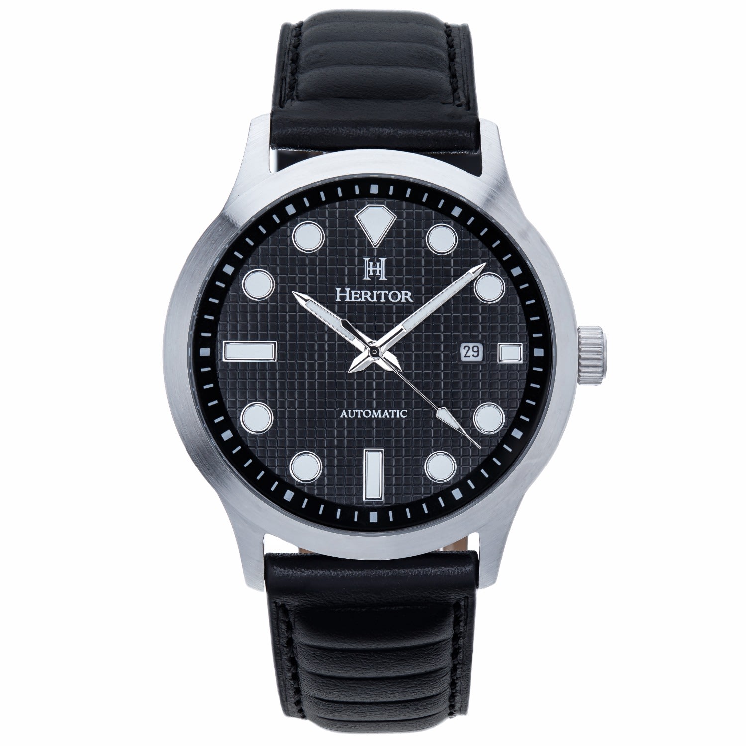 Heritor Automatic Men's Bradford Leather-band Watch With Date - Black In Gray