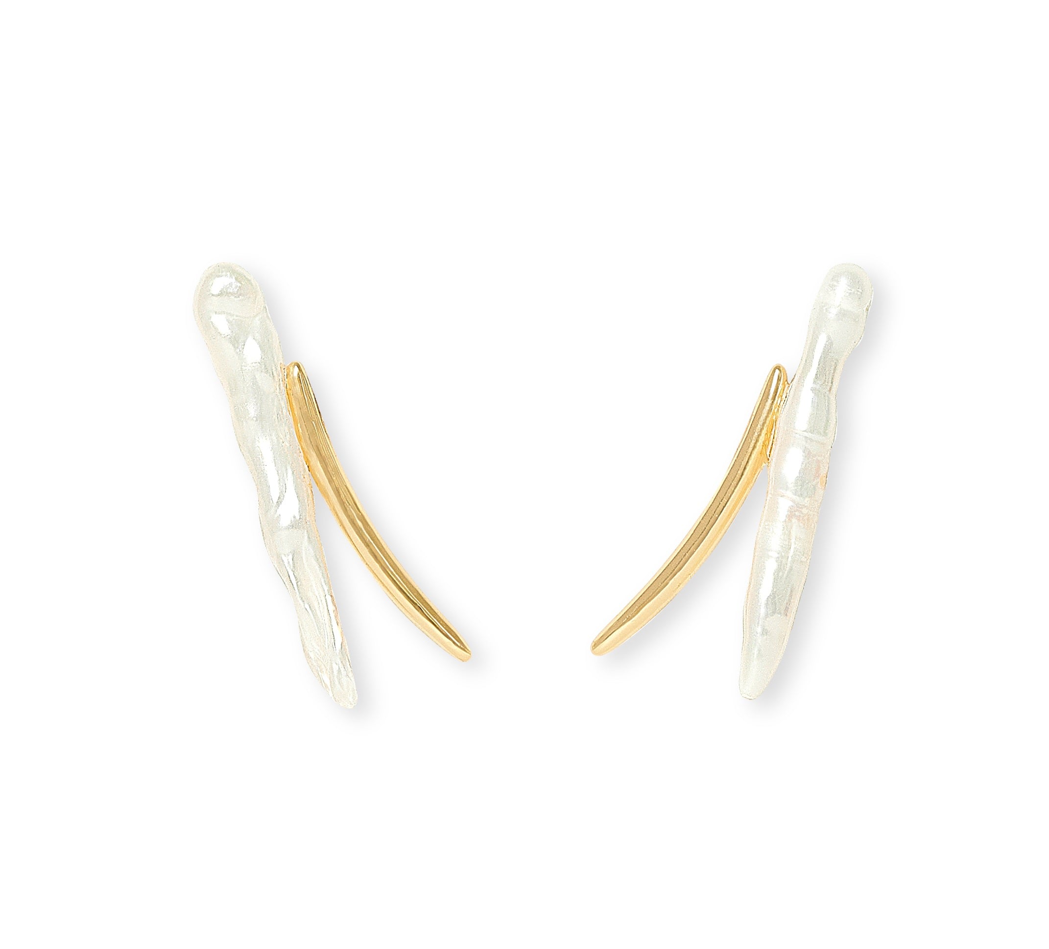 Women’s White / Gold Credo Cultured Freshwater Pearl & Gold Lightening Stud Earrings Pearls of the Orient Online