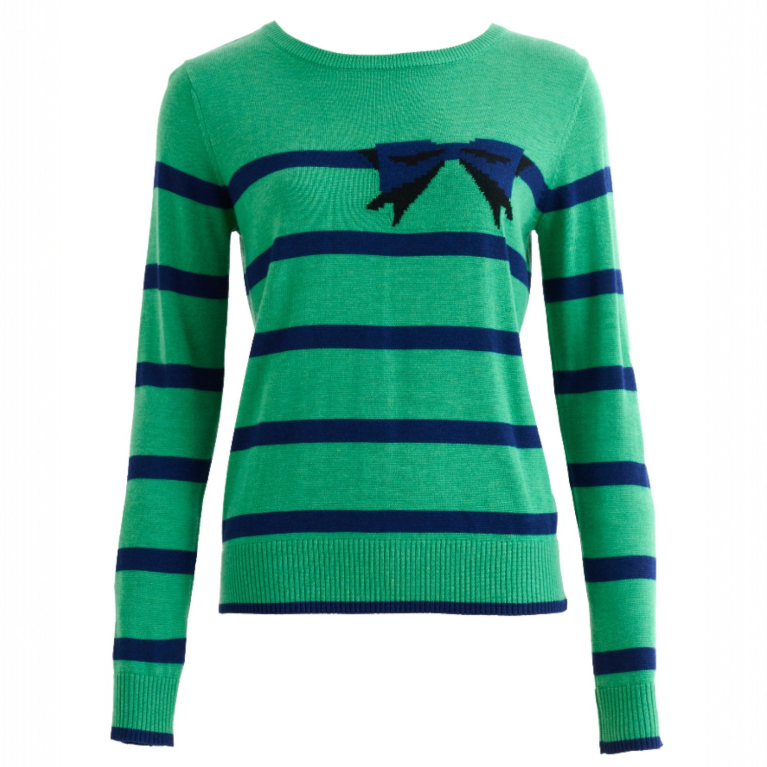 Louche Women's Green Bly Bow Intarsia Striped Jumper – Navy In Green