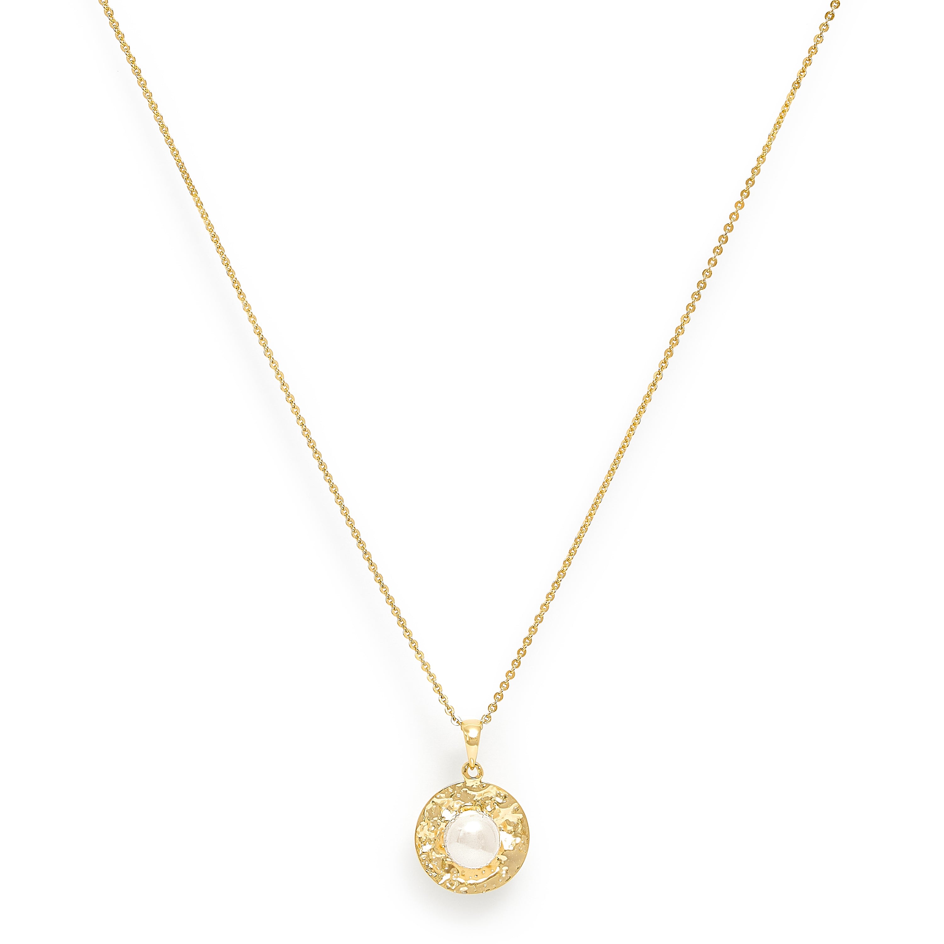 Pearls Of The Orient Online Women's Gold / White Credo Gold Brushed Disk Pendant With Cultured Freshwater Pearl In The Centre In Multi