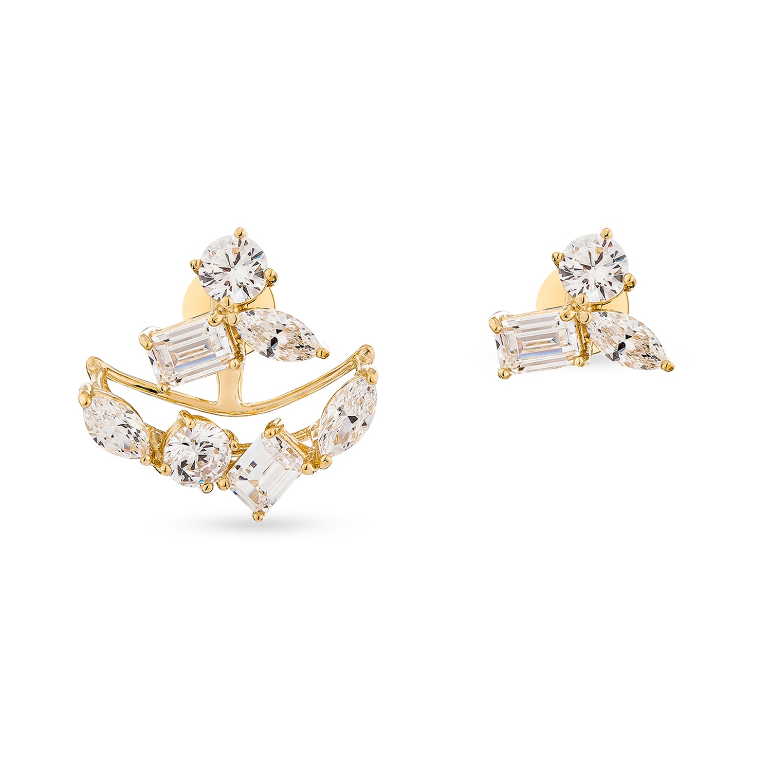 Sally Skoufis Women's Gold / White Emergence Ear Jacket With Man Made Cz Diamond Stimulant In Sterling Silver & 18