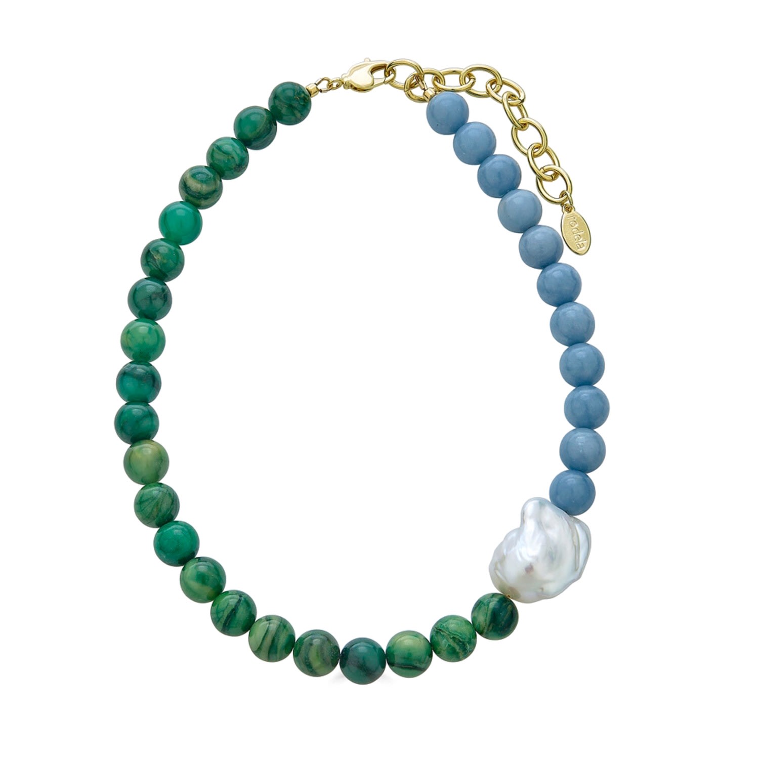 Women’s Green / White / Blue Rhode Angelite African Jade And Baroque Pearl Necklace Rodela