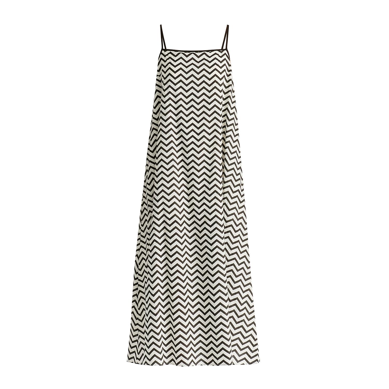 Paisie Women's Spaghetti Strap Swing Dress In Zigzag Pattern In White And Black