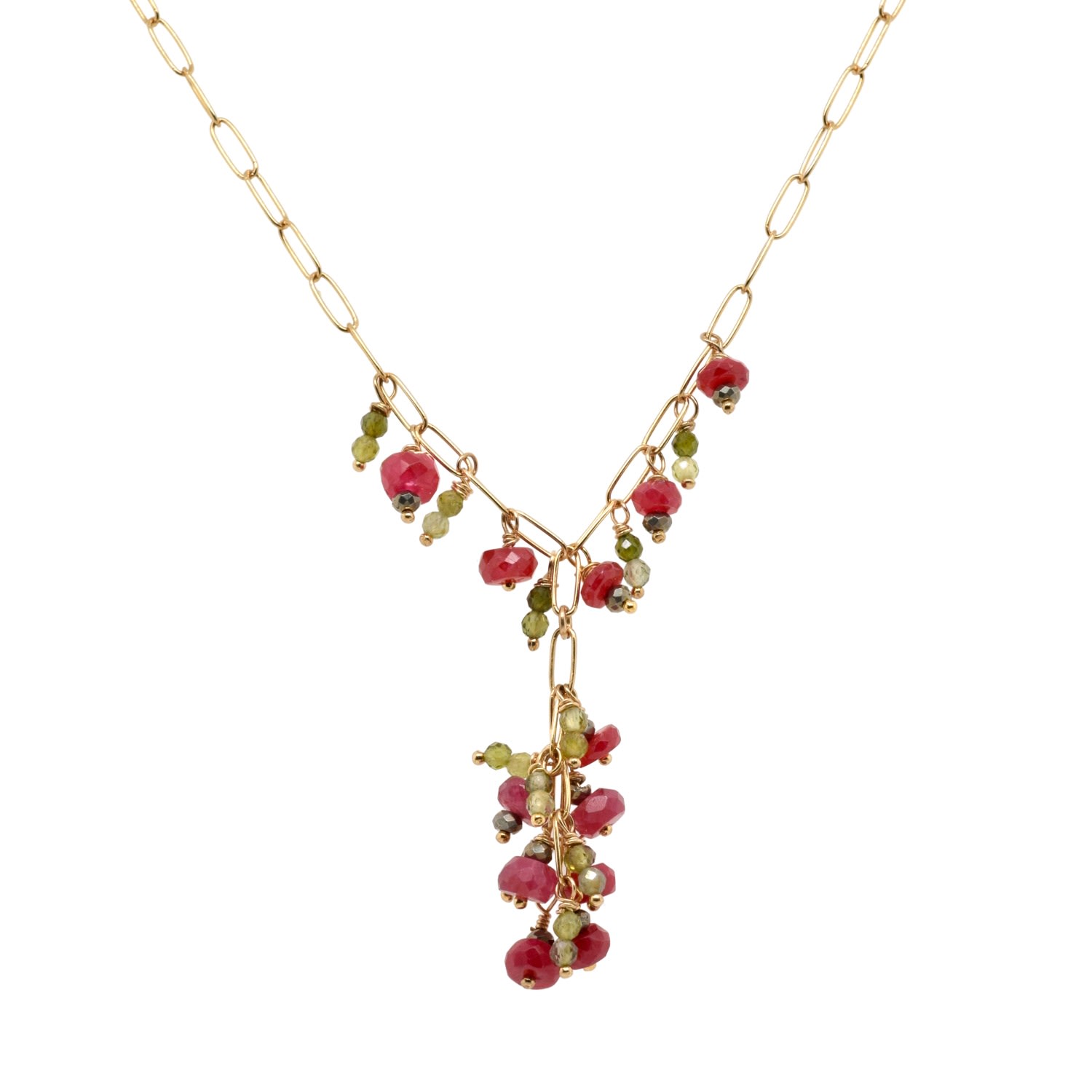 Lori Kaplan Design Women's Gold / Green / Red Holly Branch Ruby Necklace In Multi