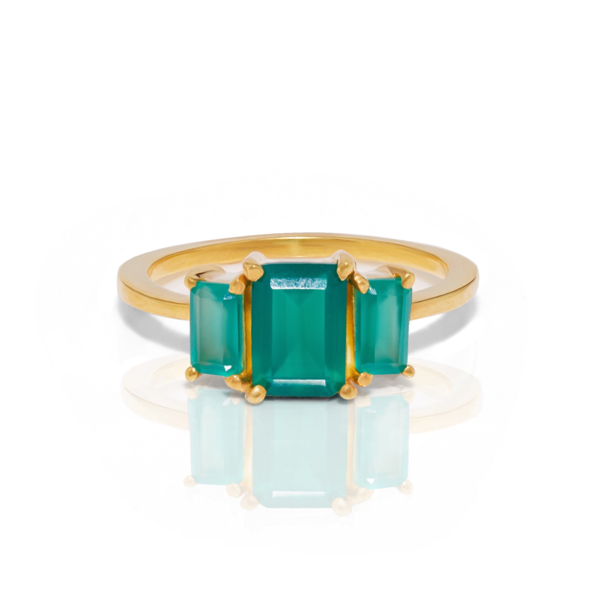 Women’s Gold / Green Green Onyx Gemstone Ring With A Triple Baguette Cut Venu J Collection