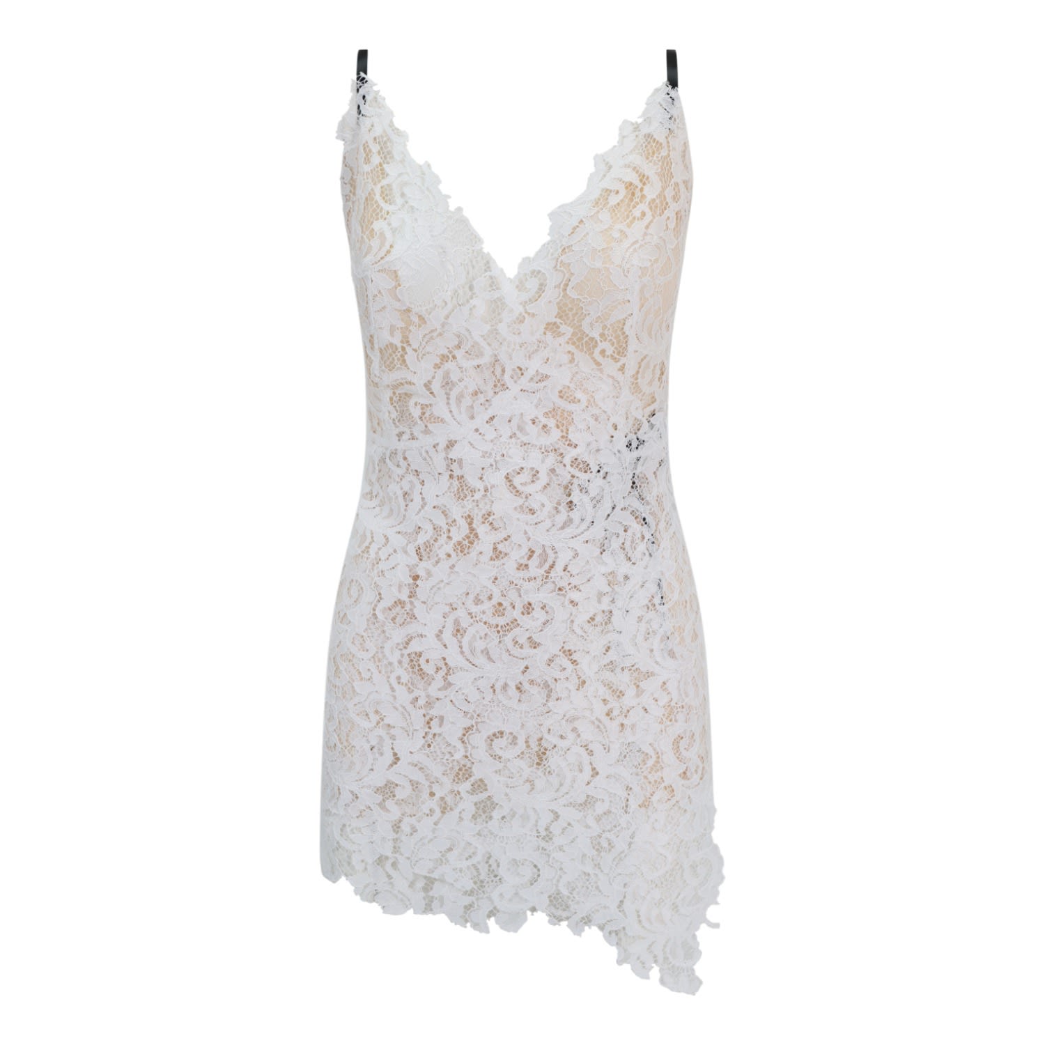 Belle-et-bonbon Women's White Party Bridal Short Valentina Blanche Lace Slip Dress With Chiffon Underslip