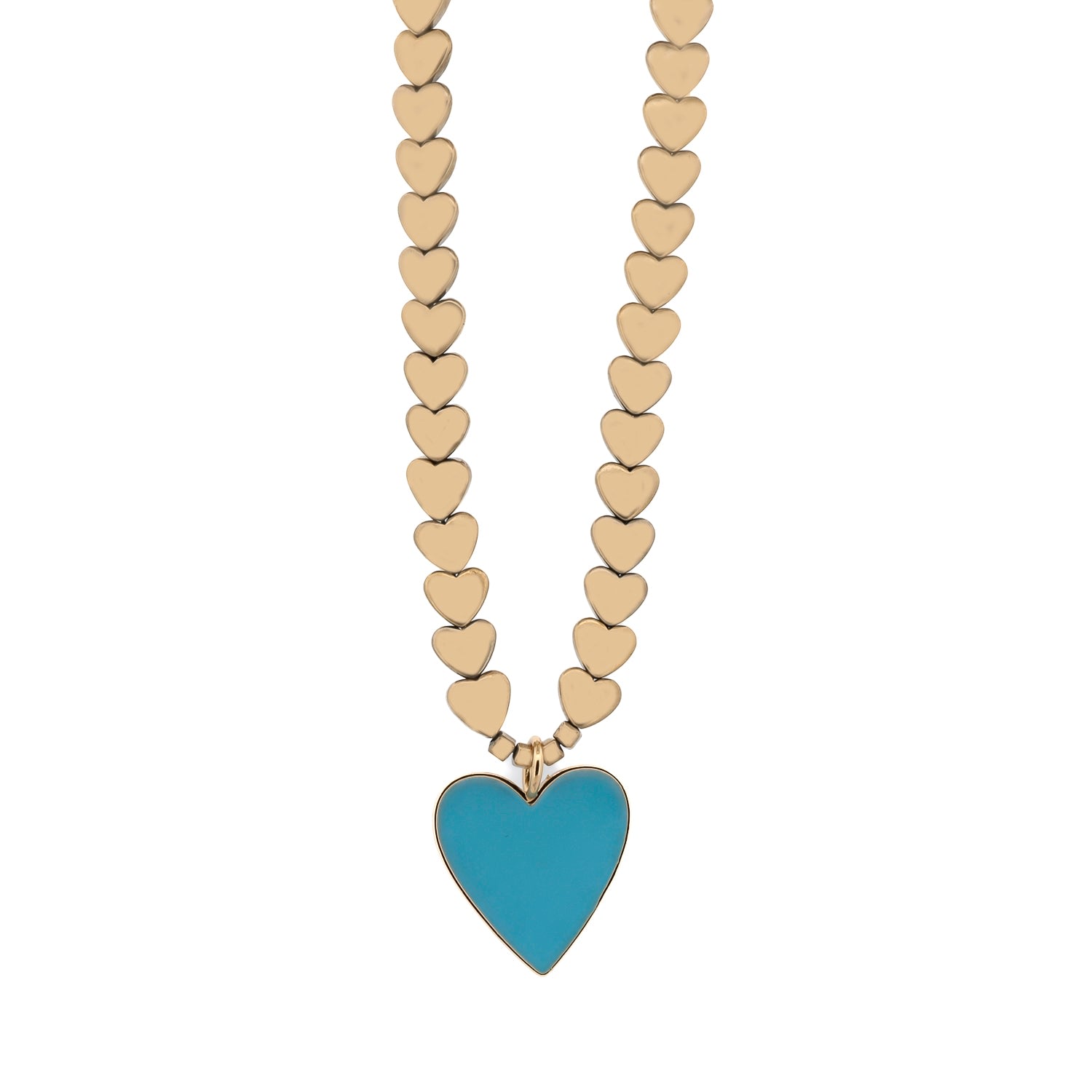 Ebru Jewelry Women's Gold / Blue Calmness Blue Heart Pendant Gold Heart Beaded Necklace - Blue In Gray