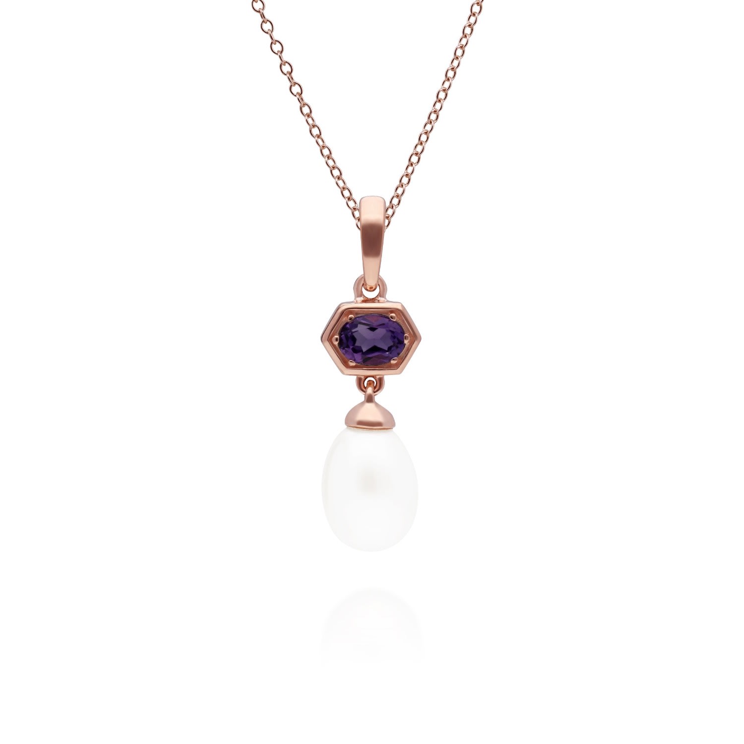 Women’s Pink / Purple Modern Pearl & Amethyst Pendant In Rose Gold Plated Silver Gemondo