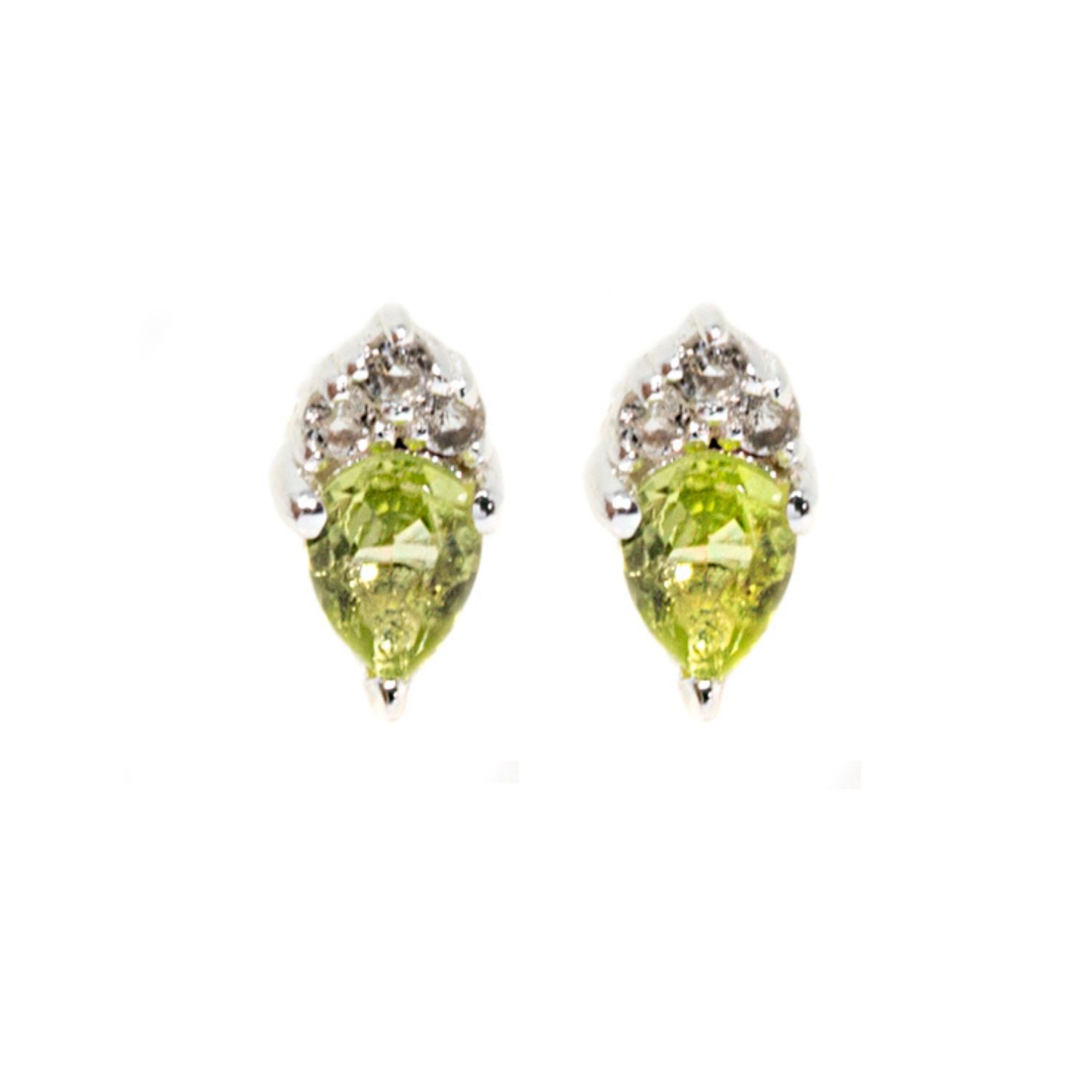 Nasi Silver Women's Green / White Pear Atarah Studs- Peridot & White Topaz- Silver