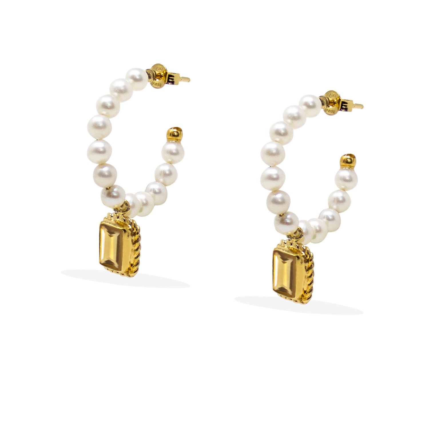 Women’s White / Yellow / Orange Luccichio Citrine And Pearl Hoop Earrings Vintouch Italy