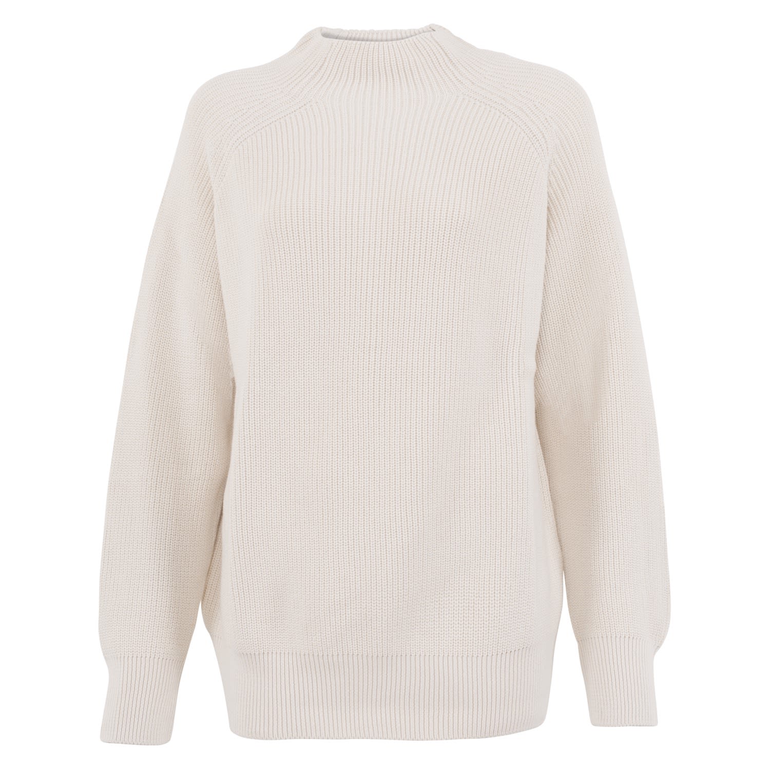 Paul James Knitwear Neutrals Women's Pure Cotton High Neck Tamie Raglan Jumper - Ecru In Beige