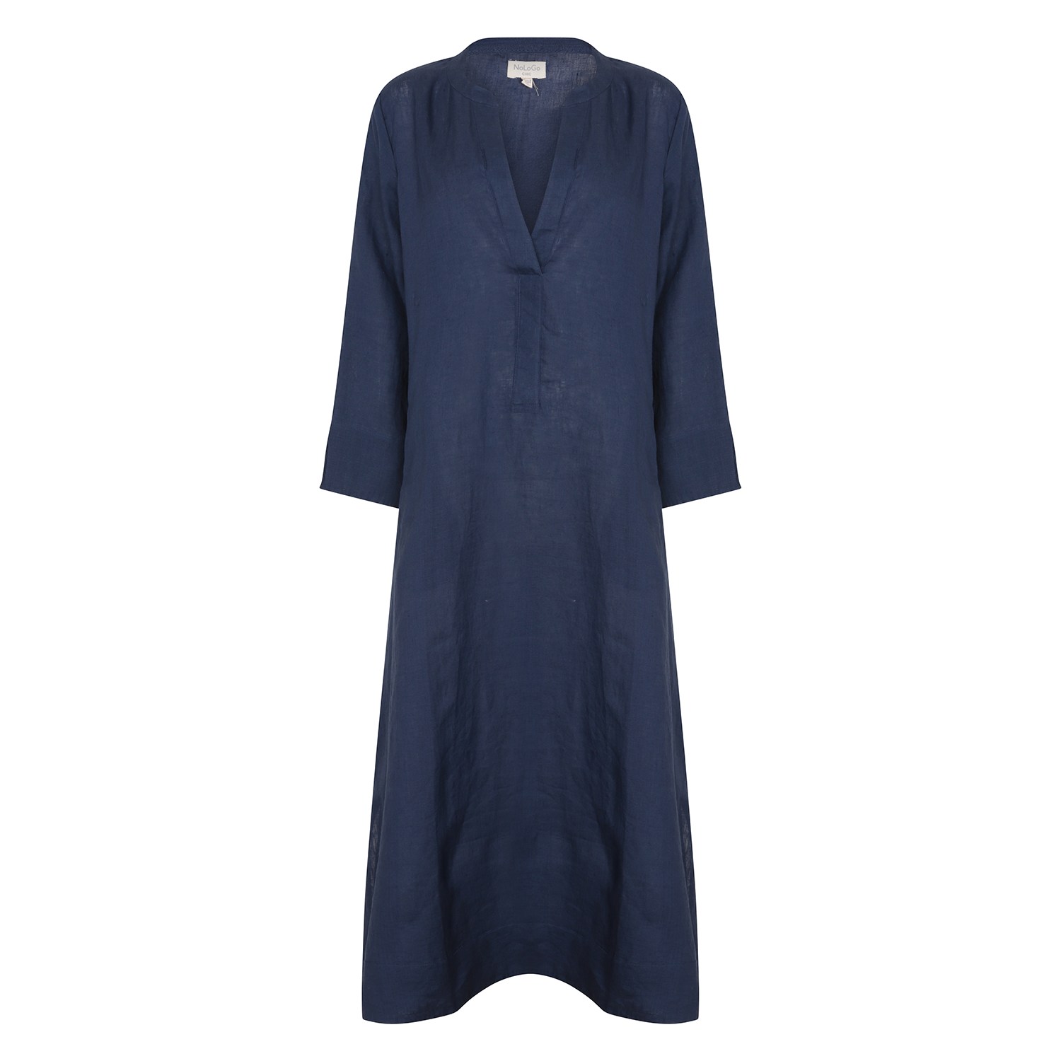 Nologo-chic Women's Blue Plain Dyed Kaftan Linen - Navy