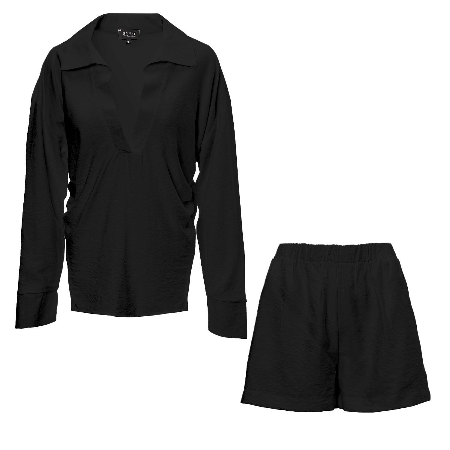 Black Set With Shirt And Boxer Shorts Medium Bluzat