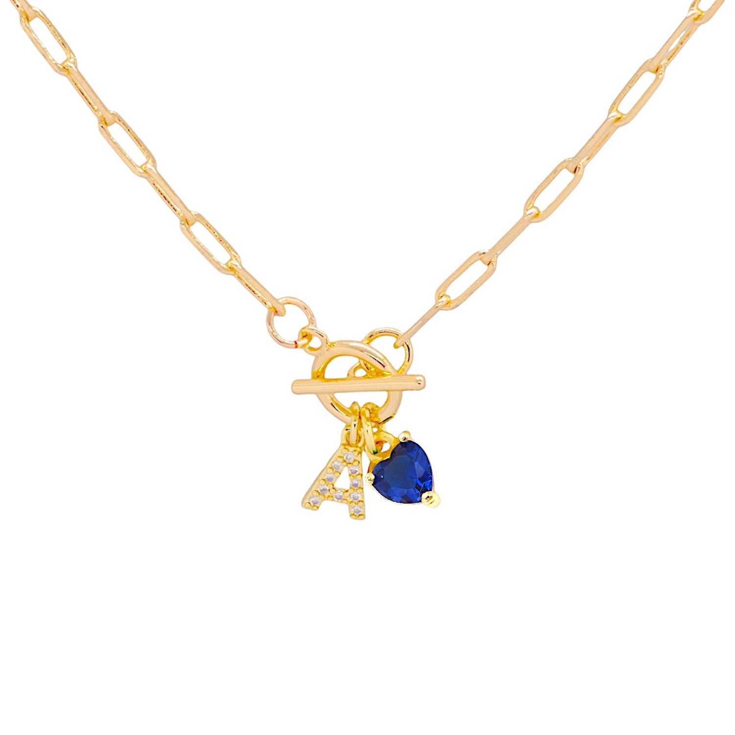 Valerie Chic Women's Blue / Gold Initial Letter Saphire Heart Necklace In Multi