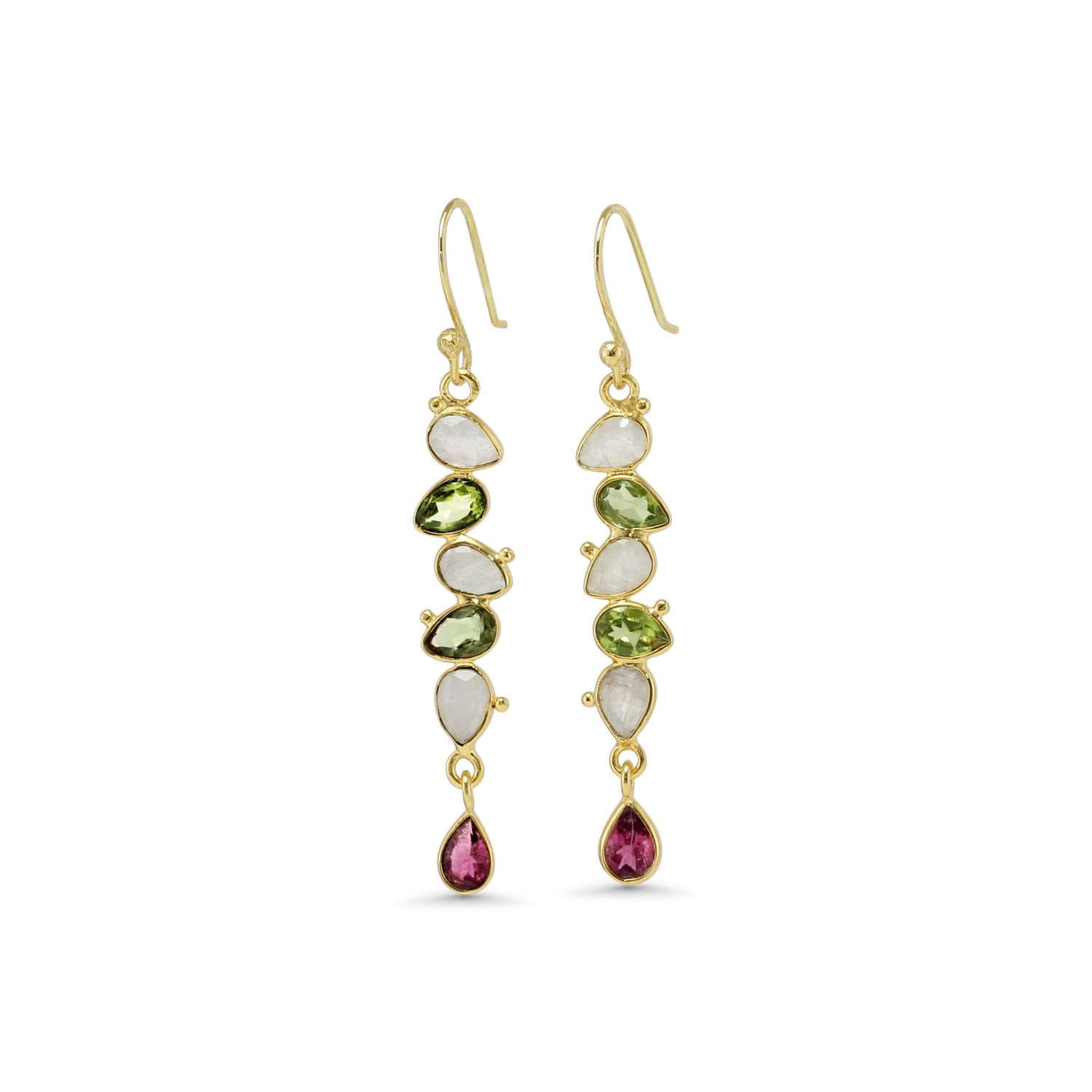 Isla Silver Women's Gold / Green / White Peridot, Moonstone & Tourmaline Gold Vermeil Drop Earrings