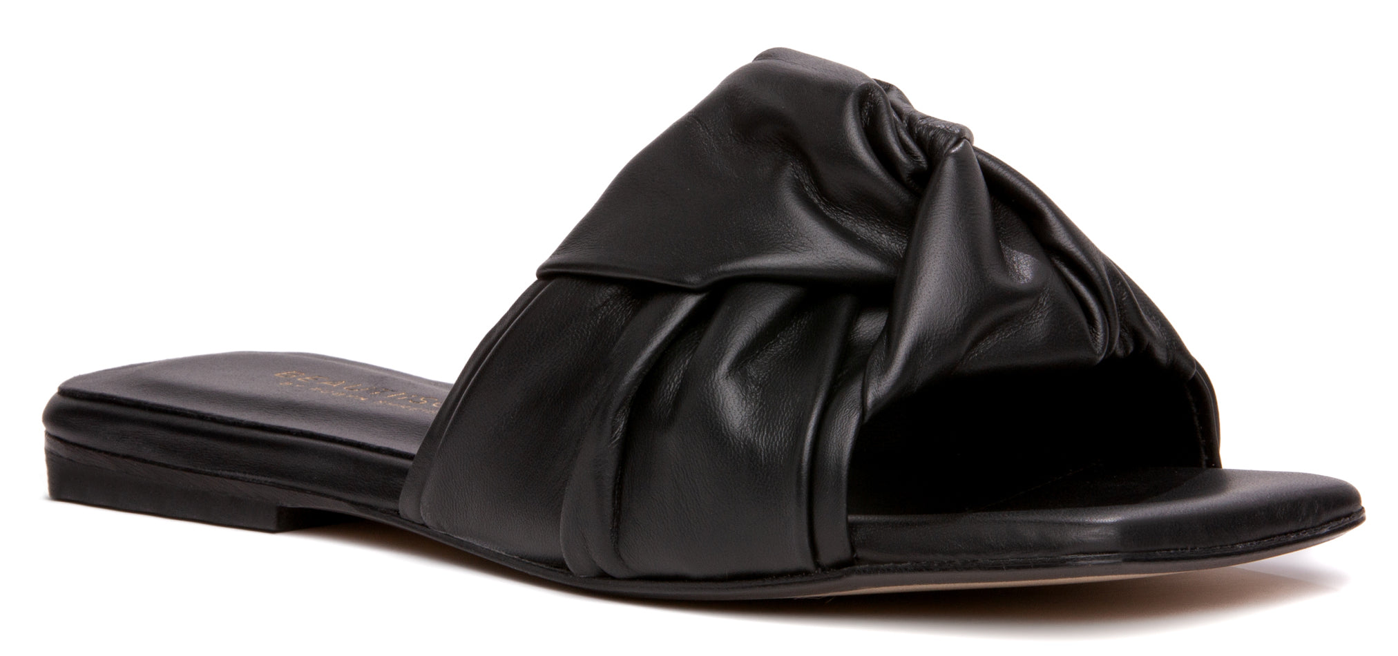 Beautiisoles By Robyn Shreiber Made In Italy Women's Lia Black Leather Comfortable Work Evening Pool Beach Flat Slide Sandal In Black