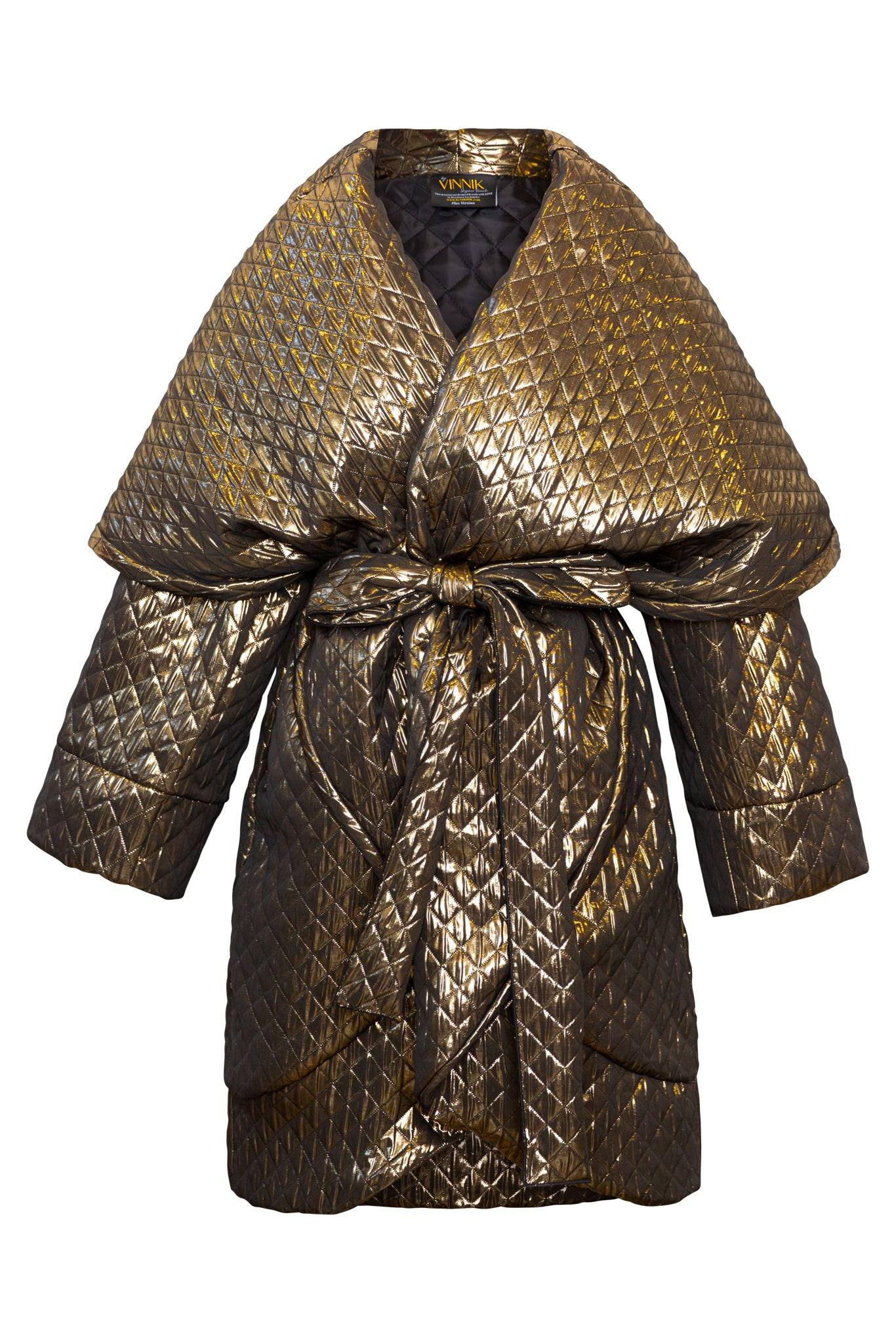 Byvinnik Women's Gold / Black Cocoon Coat In Gold Quilt In Multi