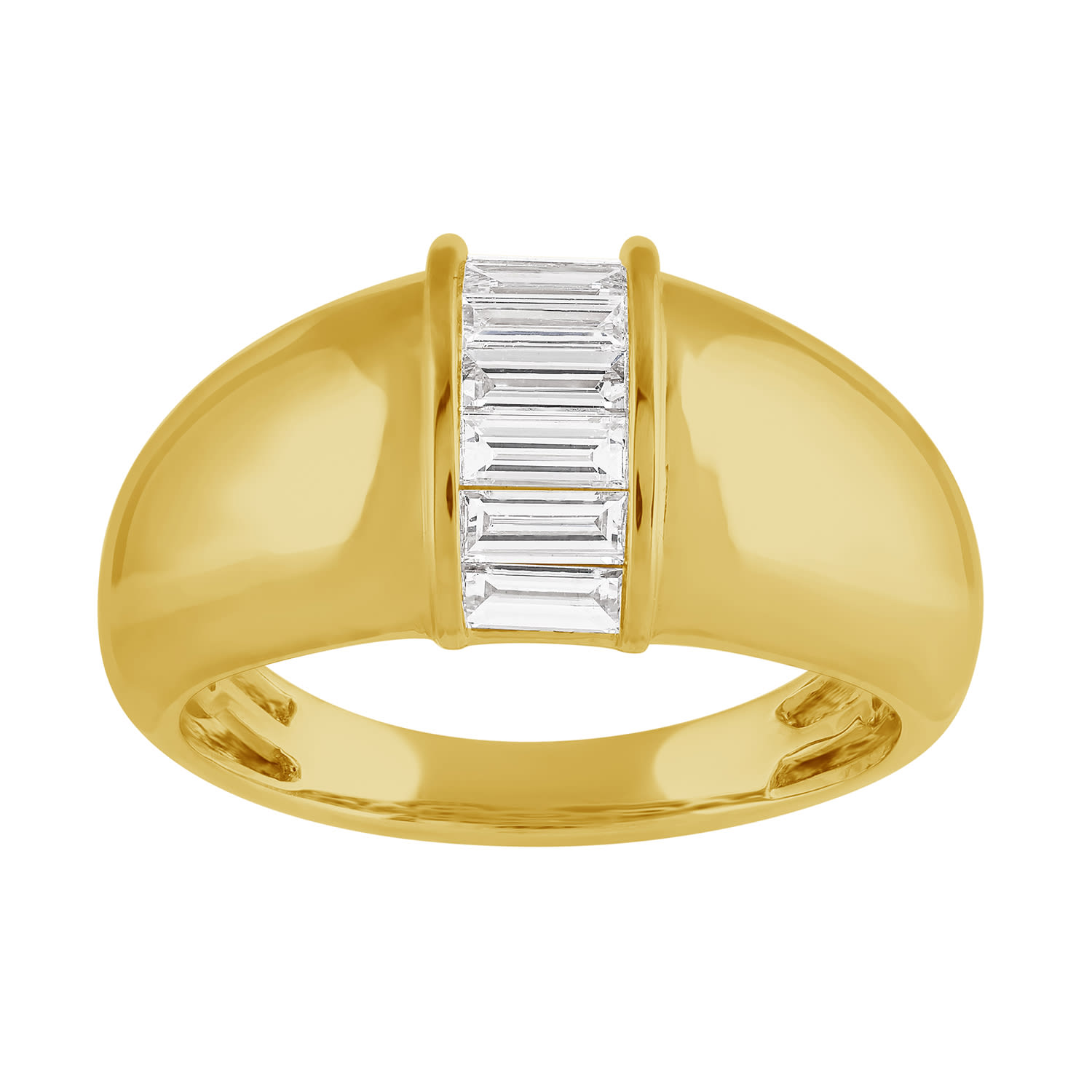 Artisan Women's Gold / White 14k Yellow Gold Tapered Baguette Diamond Dome Ring In Gold